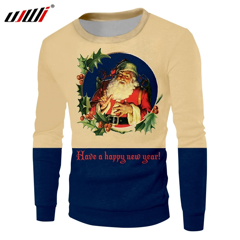 

UJWI Man New Trend Lovely Santa Claus Pullover 3D Printed Creative Christmas Men's Big Size 6XL Casual Sweatshirt