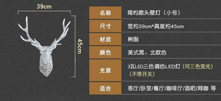 Скандинавская гостиная спальня прикроватная настенная лампа смолы Животные голова оленя Настенные светильники для дома гостиной украшения Рождество