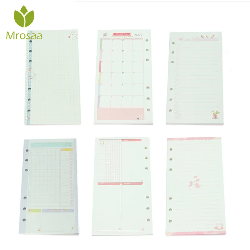 

Mrosaa A6 Loose Leaf Notebook Refill Spiral Binder Planner Inner Page Inside Paper Dairy Weekly Monthly Plan To do Line Dot grid