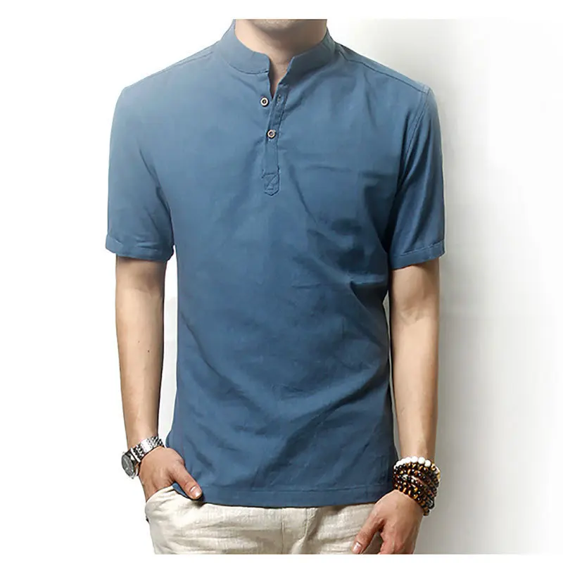 Новая мужская рубашка с коротким рукавом Chemise Homme модный дизайн бежевый синий льняные мужские облегающие рубашки брендовые стильные рубашки Camisa Masculina