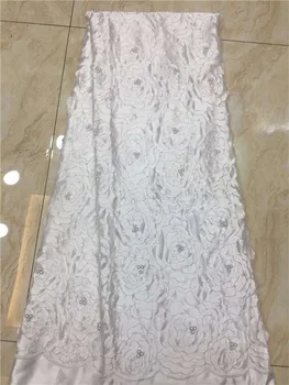 

2019 Good Quality New Design French Net Lace beads Fabric For Party Dress Yellow African 3d Flower Tulle Net Lace Fabric white