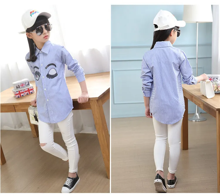 3-12 y kids girls shirts spring autumn girl long sleeve shirt school clothes stripe sequins eye 12 years children clothing top (3)
