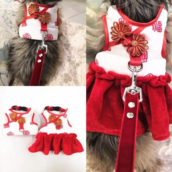

Current Tide Dog Cat Harness Pet Leash Vest Dress Designer Fashion Adjustable Small Medium Dog Puppy Flower Printing Harness