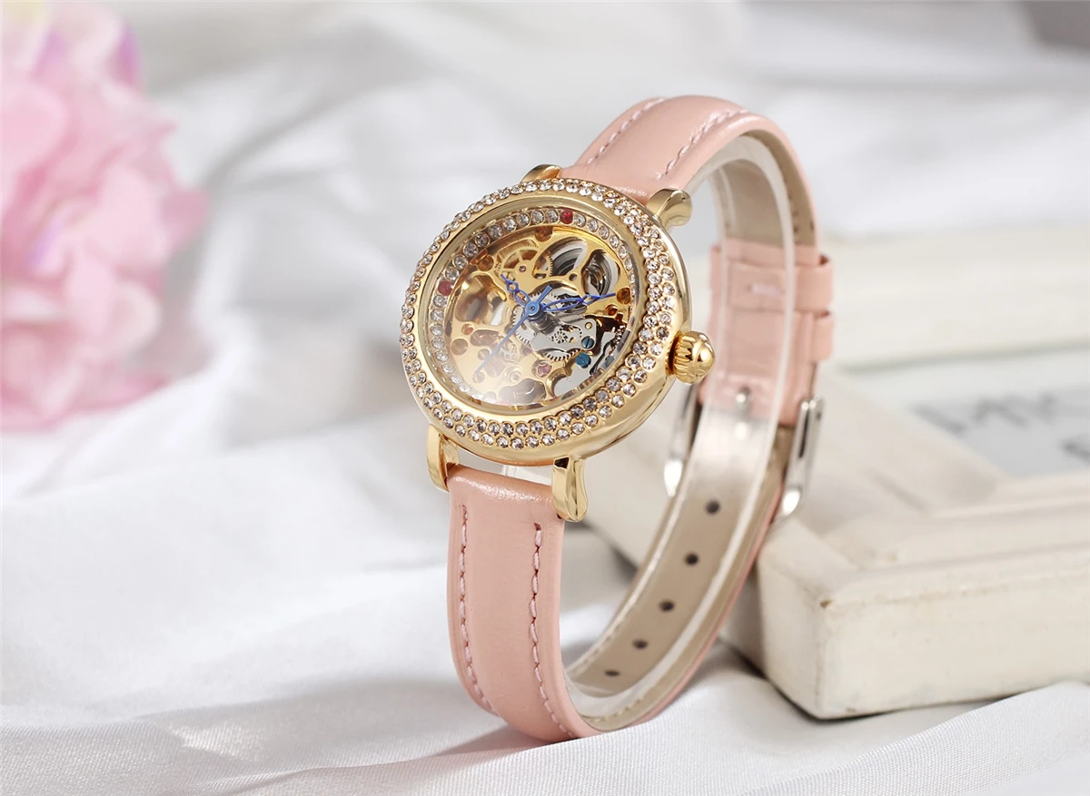 diamante, relógio fashion de luxo mecânico para mulheres, à prova d'água