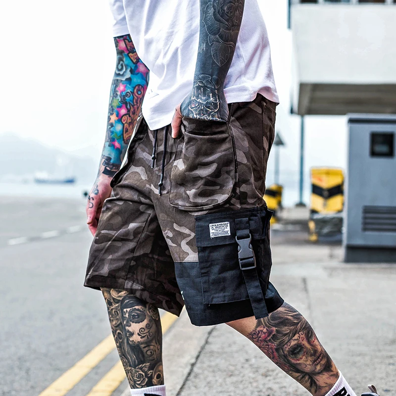 Накладные карманы шорты для мужчин летние до колена бегущие эластичные талии хип хоп Уличная спортивные шорты для занятий фитнесом