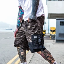 Накладные карманы шорты для мужчин летние до колена бегущие эластичные талии хип хоп Уличная спортивные шорты для занятий фитнесом