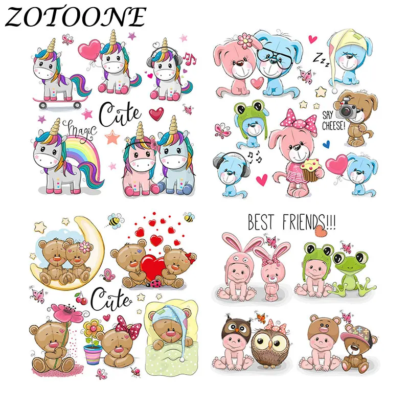 

ZOTOONE DIY Applique Patch Stickers Cute Animal Combination Unicorn Rabbit Dog Bear Iron on Transfers Patches for Clothing Bag E