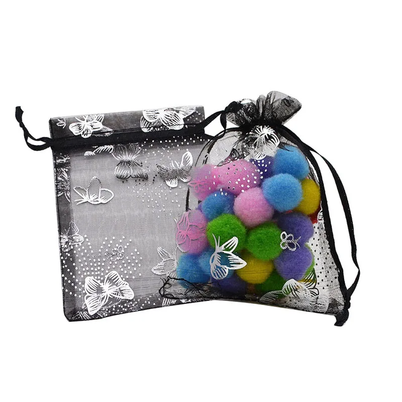 20 шт./партия, разноцветные подарочные мешочки из органзы, упаковка ювелирных изделий, сумки для свадебной вечеринки, украшения для конфет, подарочные сумки и пакеты - Цвет: Black