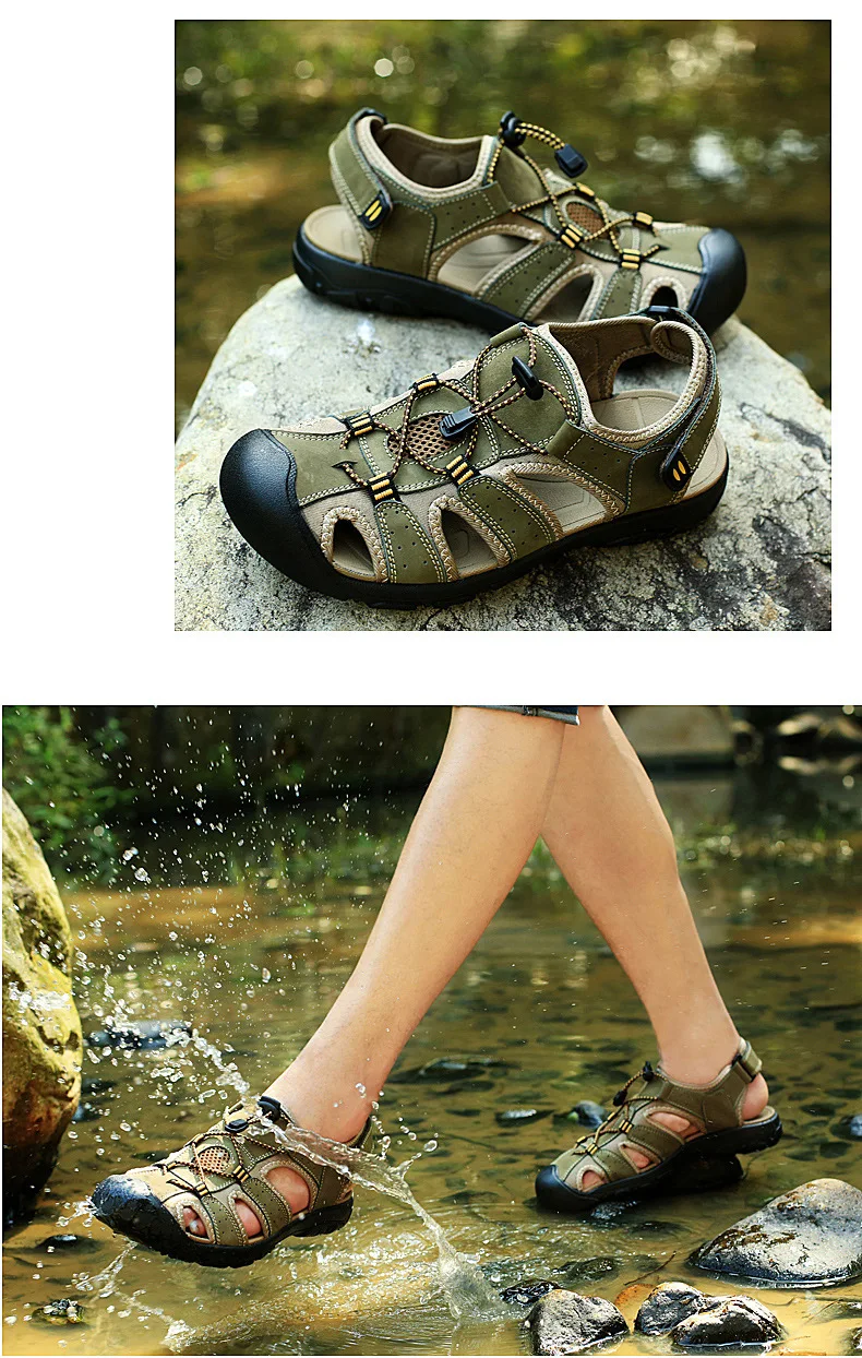 Мужские сандалии летние мягкие пляжные сандалии из натуральной воловьей кожи мужские мокасины с закрытым носком открытые сандалии мужская повседневная водонепроницаемая обувь