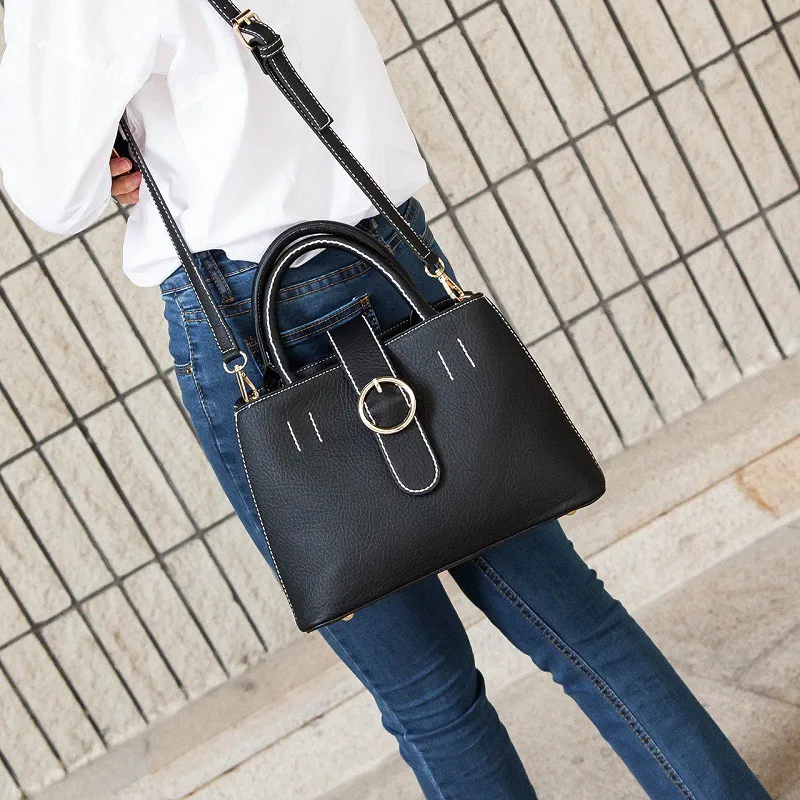 

New style fashion double main bag women leather handbags sewn chain bag vertical square large-capacity women shoulder bag