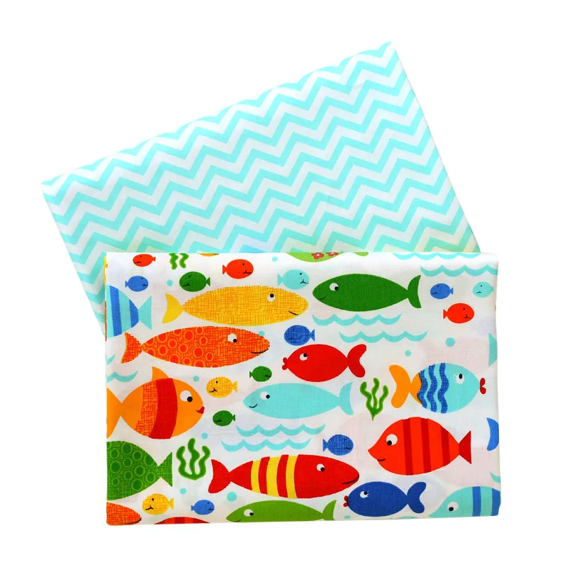 

Colors Fish Wave Cotton Fabric For DIY Patchwork Quilting Tissue Handwork Cloth Sewing Baby Sheets Dress Home Textile Material