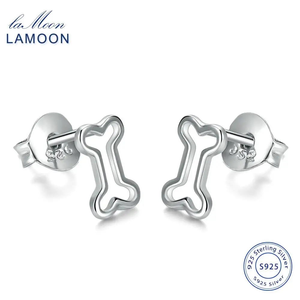 LAMOON 2017 New Little Hollow Bone for Dog Cartoon 100% 925-Sterling-Silver Earrings Fine Jewelry For Women Girl Gift LMEY239