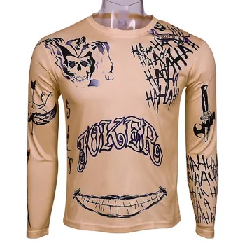 

Suicide Squad T-Shirt Joker Tattoos Costume Sublimation Long Sleeve Deadshot Raglan T-Shirt Cosplay Joker T-shirt Halloween