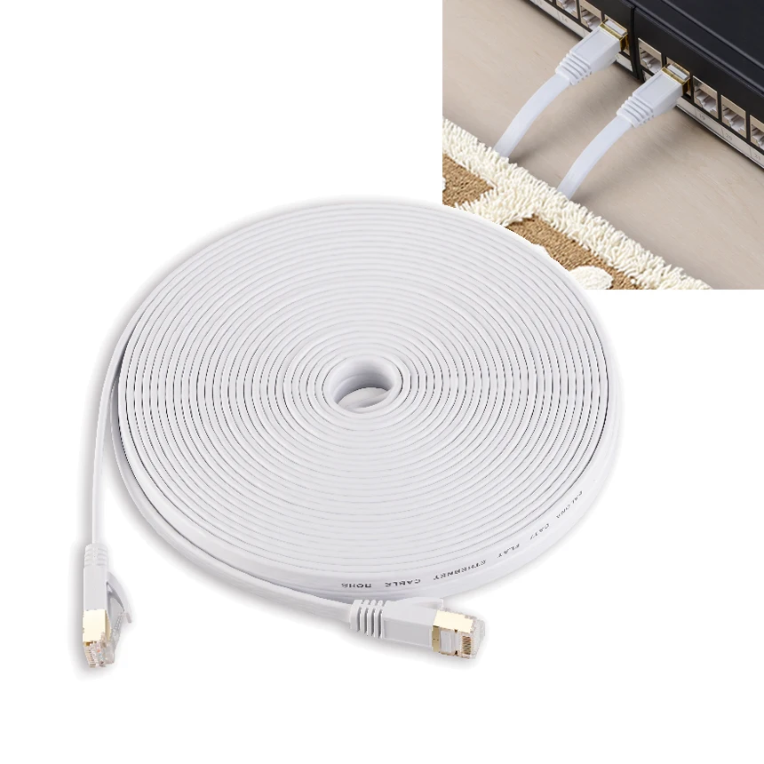 3/6. 5/10/15 футов Черный Белый Кот 7 Cat7 Плоский Ethernet кабель патч RJ45 экранированный (SSTP)
