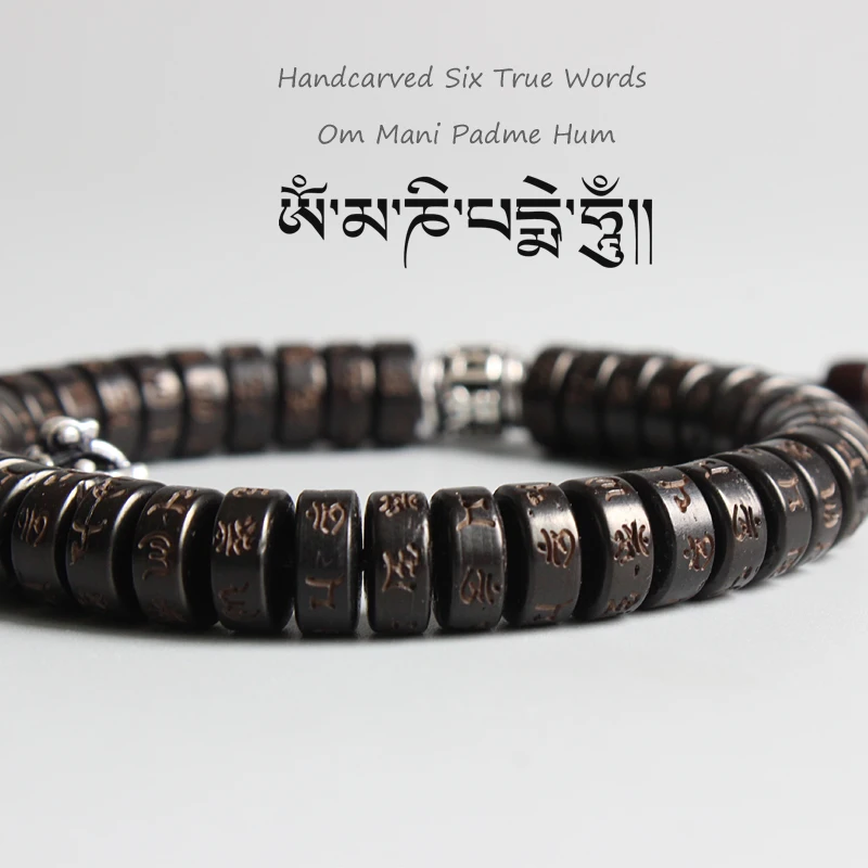 Eastisan Tibetan buddhism Vajra Charm Natural Coconut shell beads OM Mani Padme Hum Bracelet For Man Women Handmade Dropshipping