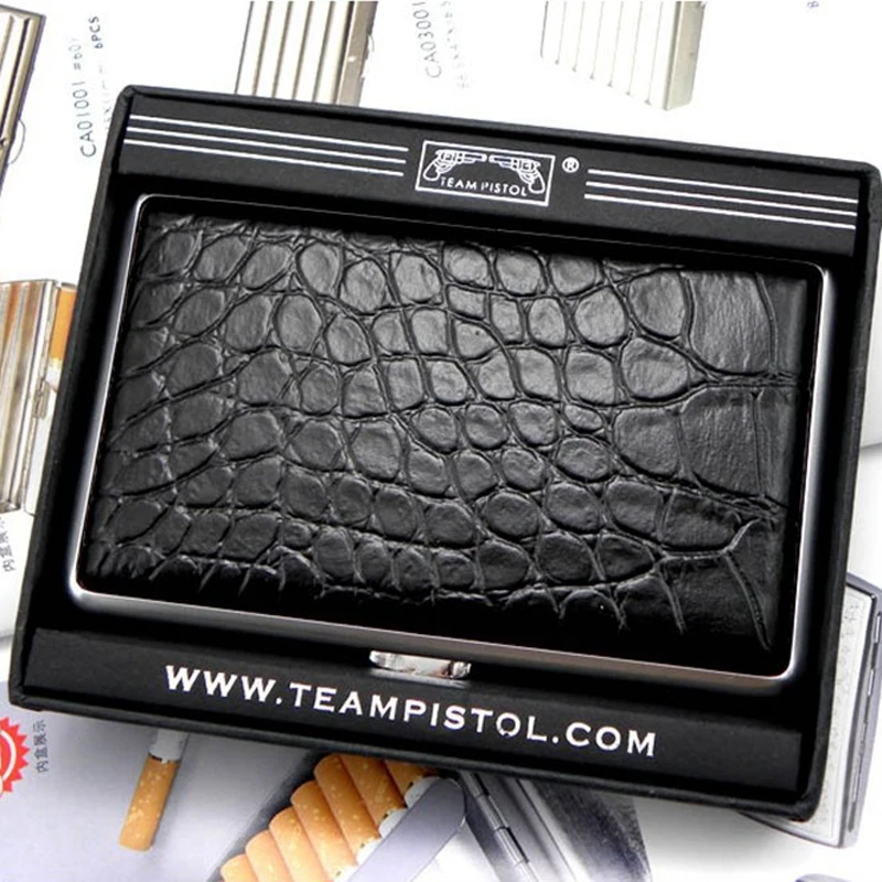 

Black Leather Slim Cigarette Case Tobacco Box for Men and Women Holds 14pcs 100mm Long Cigarettes