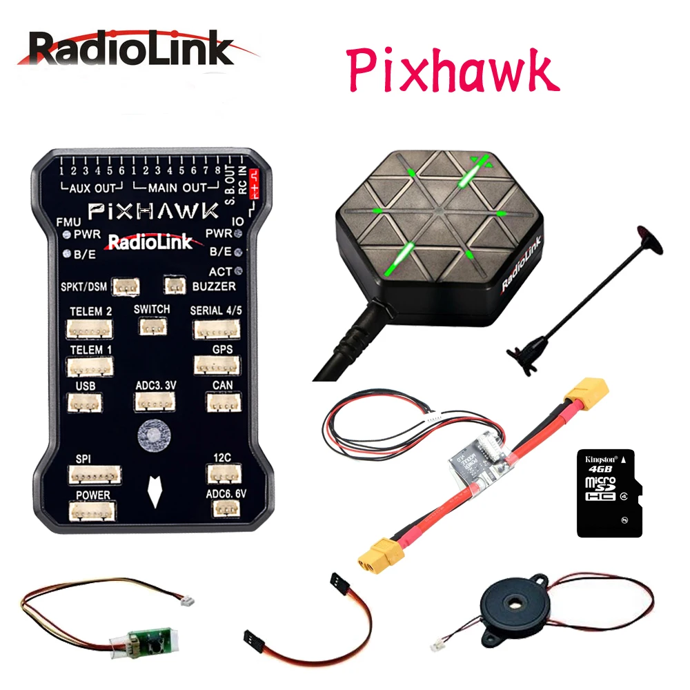 

Radiolink Pixhawk PIX PX4 Flight Controller 32bit STM32F427 With GPS Holder M8N GPS Buzzer 4G SD Card Telemetry Module Mounting