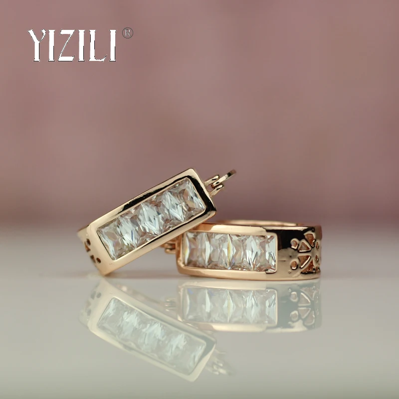 Женские серьги капельки YIZILI длинные с белым натуральным цирконием из розового