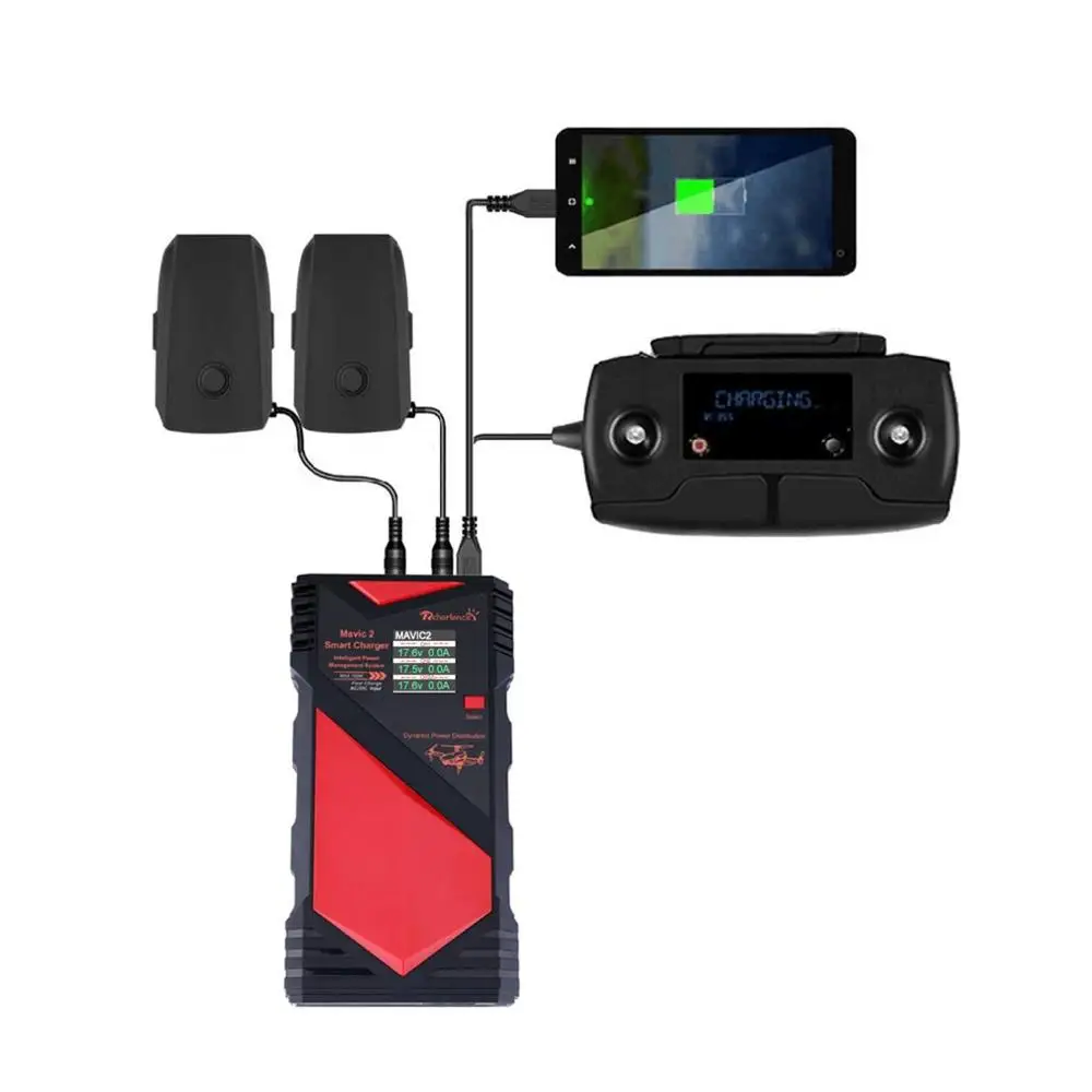 

5IN1 Car Charger with USB for DJI Mavic 2 Pro/Mavic 2 Zoom Remote Controller and Battery Outdoor Smart Fast Charging Hub
