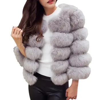

2018 New Arrival Short Female Patchwork Women's Coat Fashion High Quality Fur Coat False Fox Fur Winter Parka Warm Short Coat