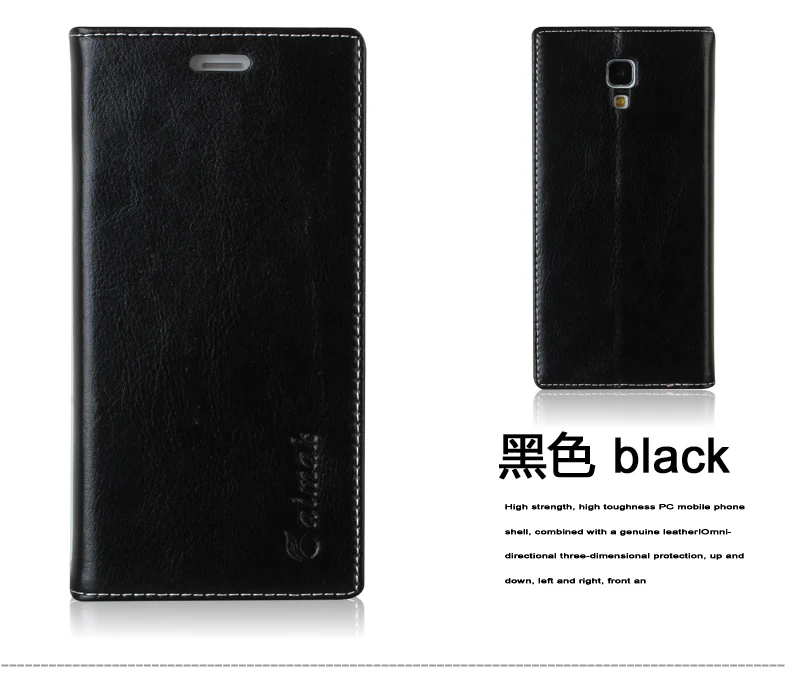 Присоски чехол для Xiaomi 4 Mi4 M4 Высокое качество Роскошный Чехол С Откидывающейся Крышкой и подставкой из натуральной кожи чехол для мобильного телефона+ Бесплатный подарок - Цвет: Черный