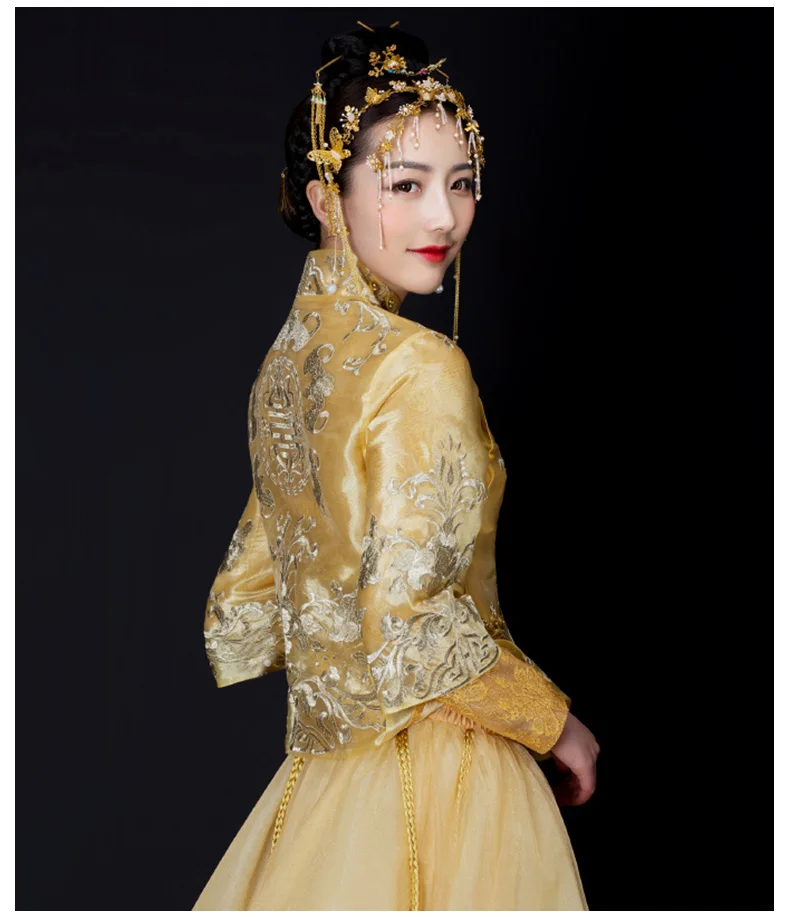 2018 лето-осень особенная Мода китайский невесты нарядное платье Золотой Cheongsam сучжоуская вышивка Женский Золотой кимоно