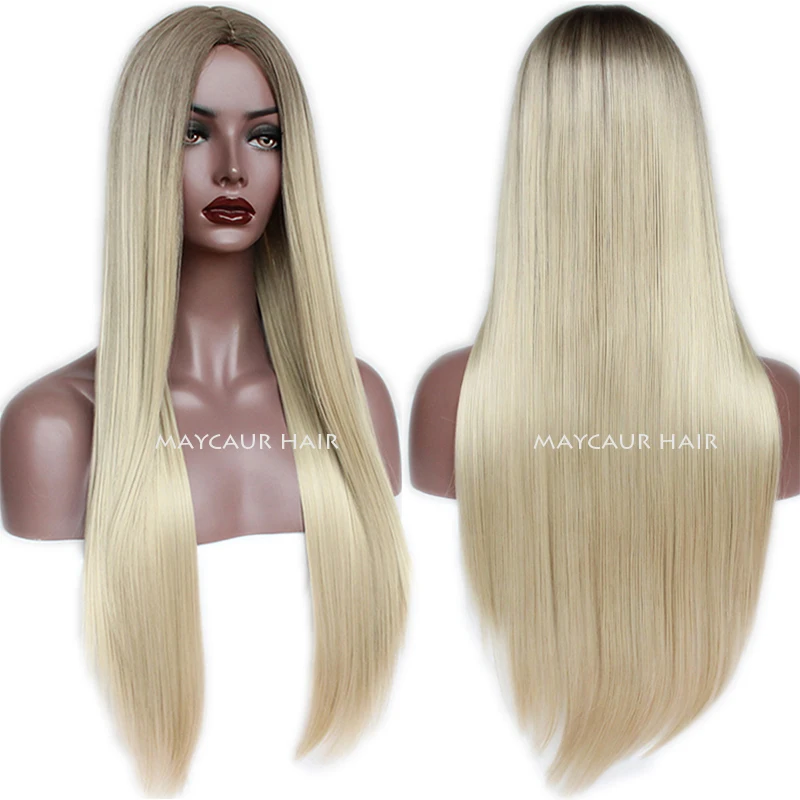 Длинные прямые или Боб синтетические волосы парик Ombre блондинка прямые волокно Искусственные парики для женщин 180 плотность