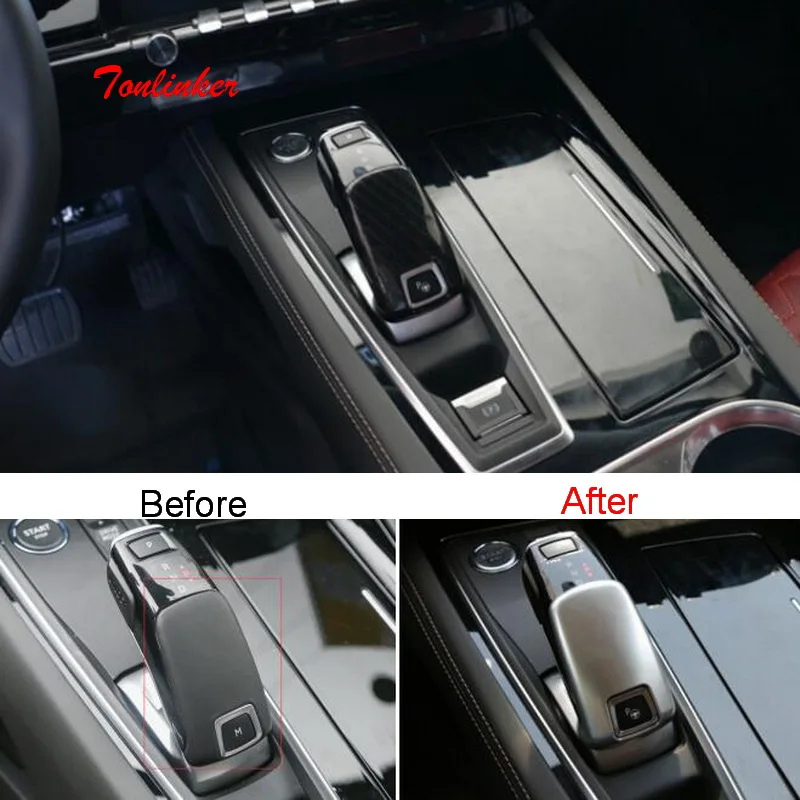 

Tonlinker Interior Car Gear Panel Cover case sticker for Peugeot 508L 2018-19 Car Styling 1 PCS ABS Carbon Cover sticker