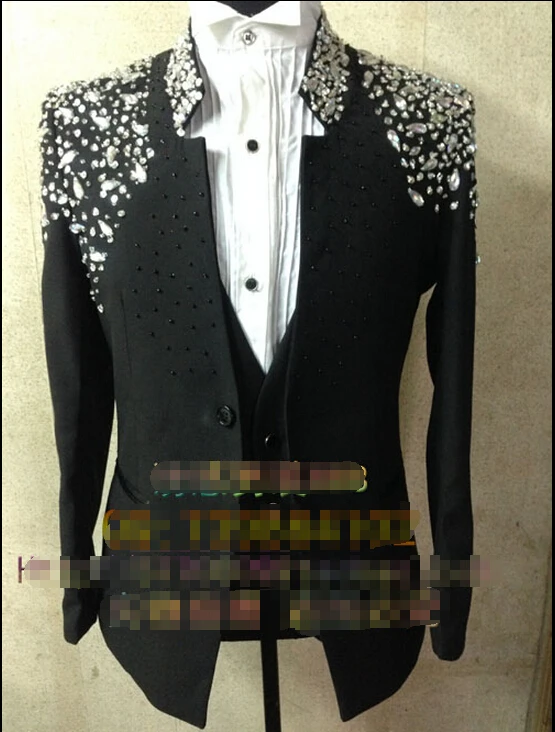 Fashion Men rhinestone handmade jacket Male singer dancer slim formal