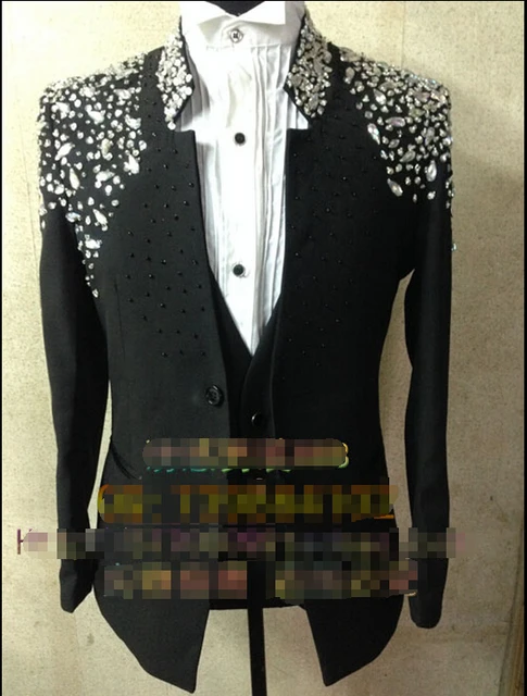 wear coat pant party Male Fashion rhinestone handmade Men dancer singer jacket