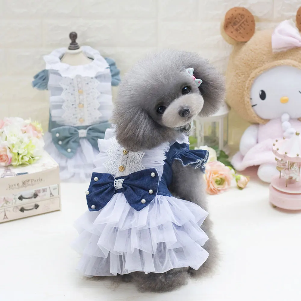 Fashion Spring Summer Small Dog Dress Cotton Denim Skirt Jeans Dresses