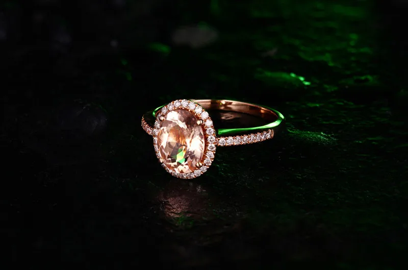 С покрытием из розового золота 18 К 2.2ct натуральный морганит 0.21ct Алмазы обручальные кольца