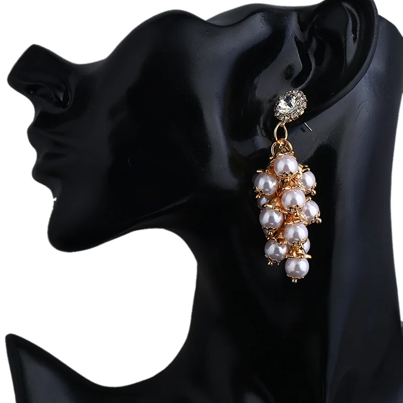 1 pairs Cute Girl Women Alloys New Crystal Bohemian Long Flower Pearl Earrings