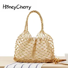 Новинка, плетеный мешок из чистого золота и серебра, ручная индивидуальная соломенная плетеная пляжная сумка