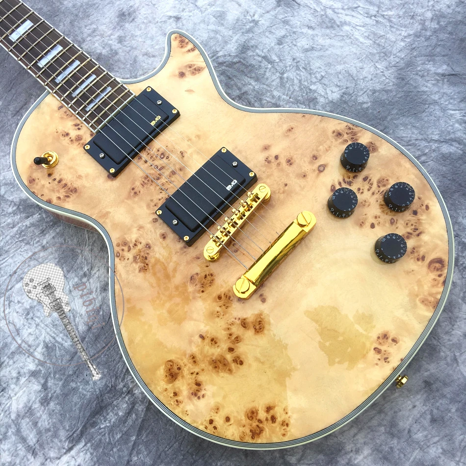 

Free delivery, new hot selling electric guitar, natural wood node top, gold hardware, color and trademark can be customized!