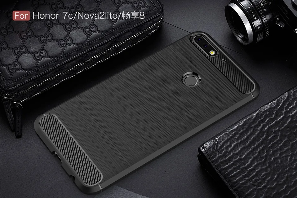 Reaoom Phone Case for Huawei Honor 7C Carbon Fiber Texture Back Cover for Huawei Nova 2 Lite Enjoy 8 Brushed Soft TPU Shell Capa (10)