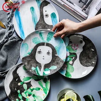 

Fine Bone China 8inch Girl Decorative Plates In-glaze For Cake Dessert Food Creative Kitchen Table Porcelain Serving Dinner Dish