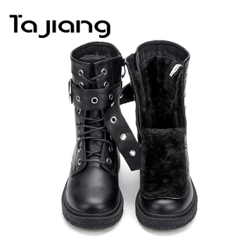 

Ta Jiang New Fashion Warm Plush Winter Women Ankle Boots For Women Shoes Leather Lace-Up Autumn Motorcycle Boots Shoes Woman