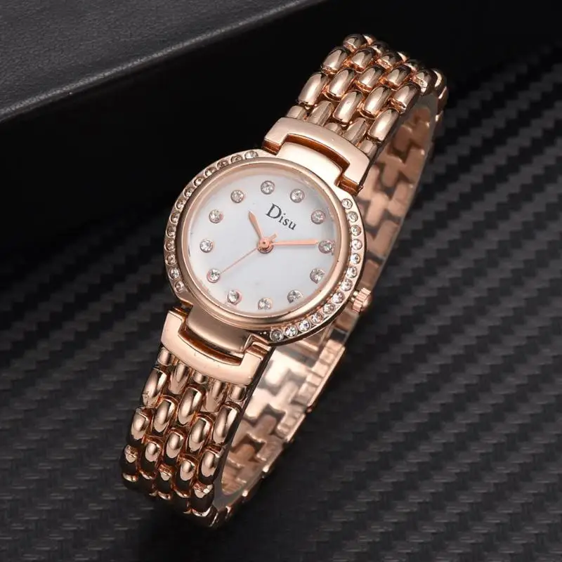 DISU кристалл дамские часы роскошные нержавеющая сталь кварцевые наручные часы Relogio Feminino
