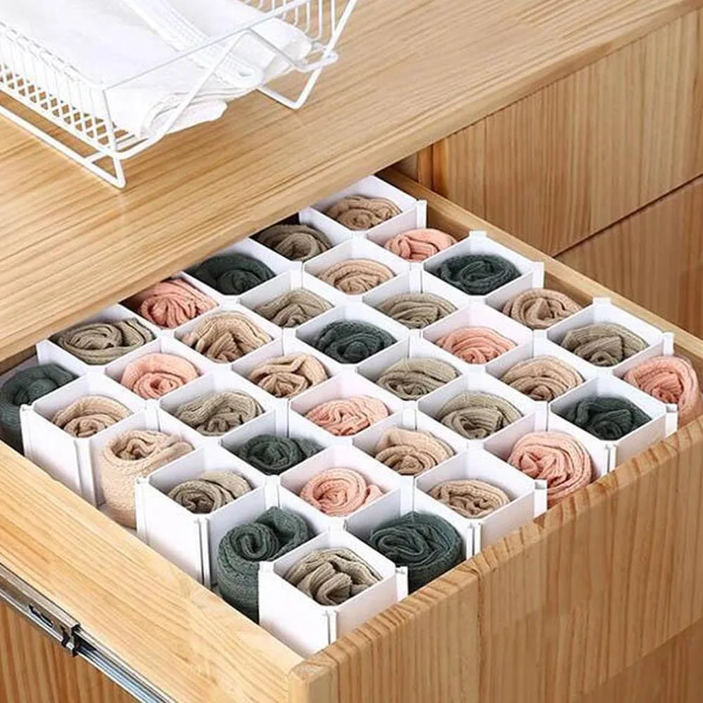 

DIVV 6pc Plastic Closet Divider Cabinet Organiser Honeycomb Latticed Partition Drawer Storage Box Clear Clothes Organizer Jun19