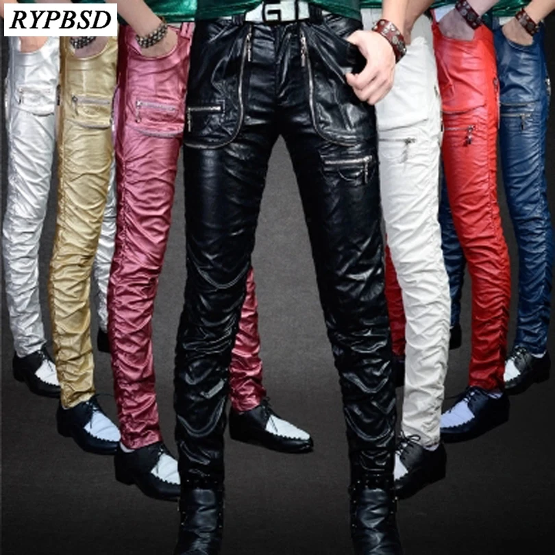 

Men's Leather Pants Slim European and American Fashion Personality Locomotive Washed PU Leather Pants Punk Nightclub Trousers