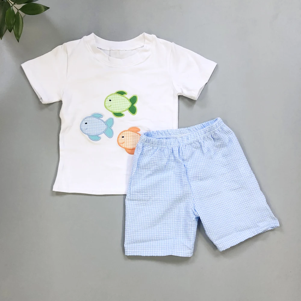 baby boy clothes Set CONICE NINI New Design Fish Embroidery Plaid shorts t-shirt top baby summer clothes Boutique Outfits