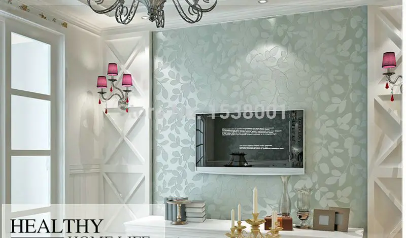 Elegant Non Woven Light Blue Leaf Embossed Wallpaper Warm Bedroom Elegant Non Woven Light Blue Leaf Embossed Wallpaper Warm Bedroom Living Room Background Board Wall In Wallpapers From Home Improvement On