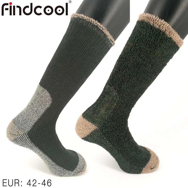 Findcool, мужские носки для катания на лыжах из мериносовой шерсти, высокое качество, полная амортизация, махровые, супер толстые теплые носки - Цвет: Army Green