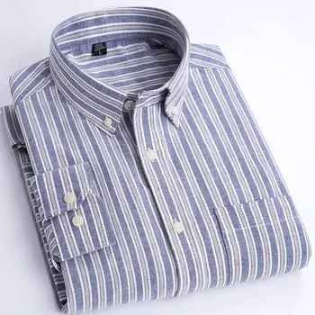 

Nice Spring Autumn High Quality Men Oxford Classic Striped Shirt Long Sleeve Dress Shirt Male Business Casual Formal Clothing