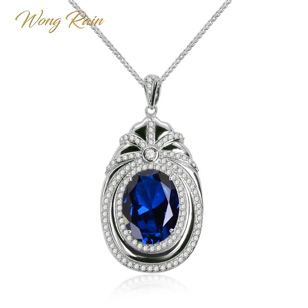 Wong Rain Luxury 100% 925 Sterling Silver Ruby Sapphire Gemstone White Gold Pendant Necklace Party Cocktail Jewelry Wholesale | Украшения и