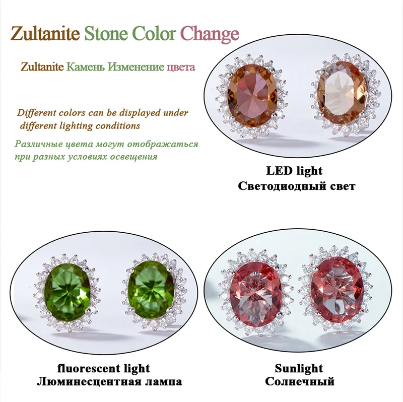 Куололит зултанит драгоценный камень серьги-гвоздики для женщин Твердые 925 пробы серебро создан изменение цвета диаспор Сода камень серьги