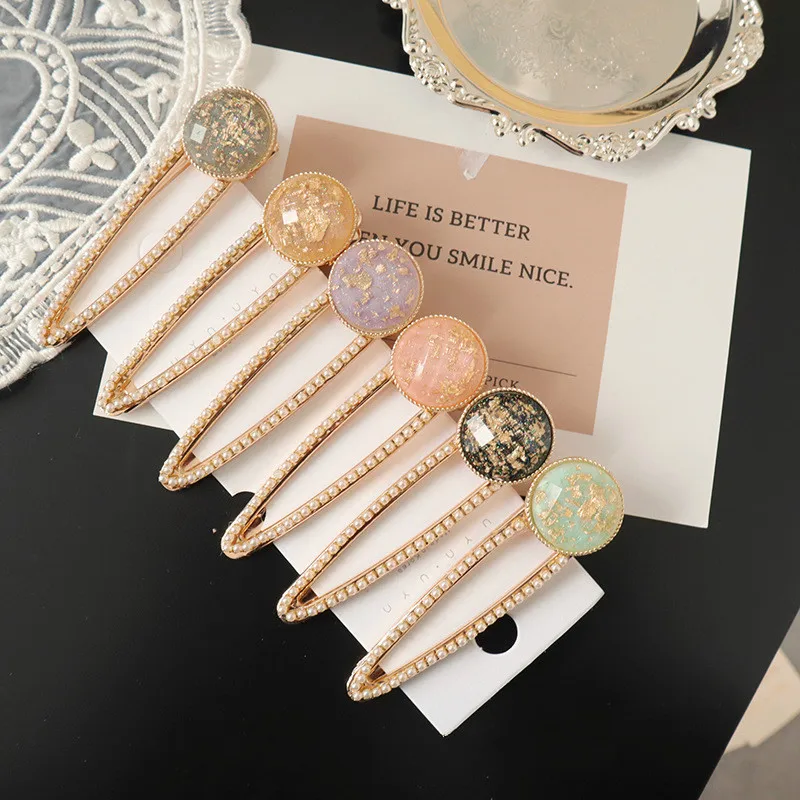 

Korea Vintage Crystal Imitation Pearl Hairpins Waterdrop Round Bead Sequin Hairgrip Metal Gold Hair Clips Hair Accessories