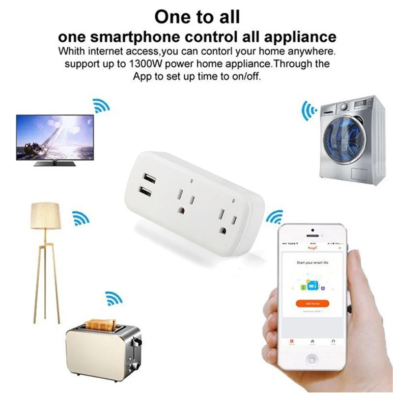 

WIFI Wireless Remote Socket Smart Timer Plug Voice Control Home Fire Retardant PC Double USB Smart Power Socket US Plug