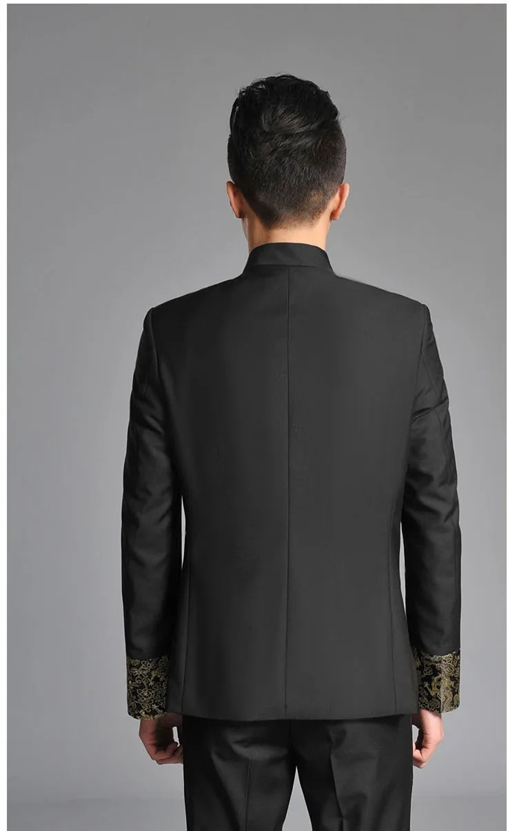 2 шт. пиджак+ брюки, китайская туника, костюмы для мужчин, стоячий воротник, черный костюм, мужская Тонкая школьная одежда, Мужской Блейзер, 17